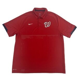 Washington Nationals Nike‎ Shirt Men's L Red Short Sleeve Polo Dri Fit MLB